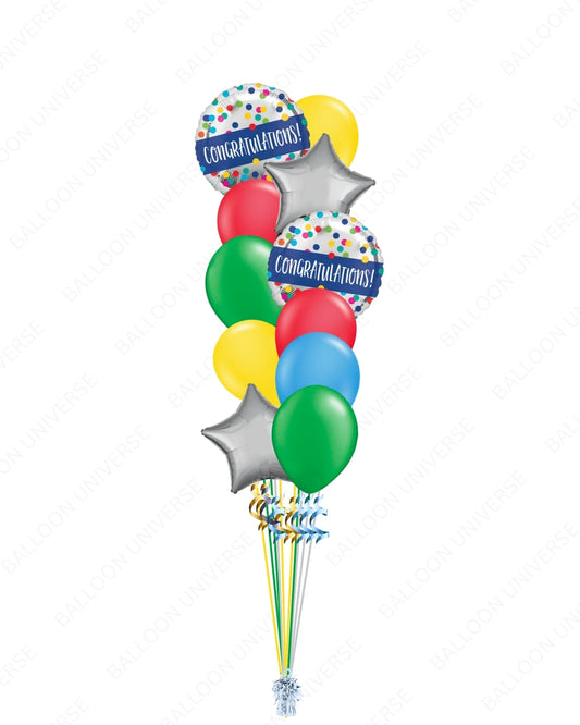 Festive Congratulation Bouquet with Confetti Balloons, Silver Stars & Bright Latex