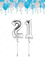 25 Helium Balloons in Silver & Blue with Number mylar