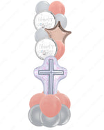 Supershape Cross with Blessed Day Mylar Balloons | Rose Gold