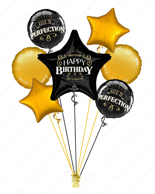 Black & Gold Birthday Decorations for Men  -  "Aged To Perfection"