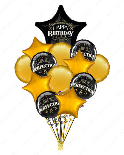 Black & Gold Birthday Decorations for Men  -  "Aged To Perfection"