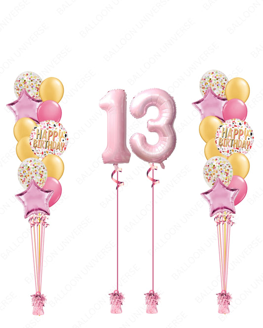 Pink & Gold Balloon Bouquet with Numbers