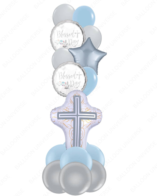 Supershape Cross with Blessed Day Mylar Balloons | Blue