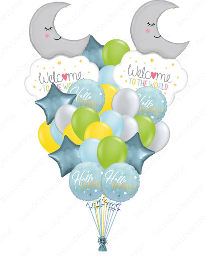 Hello World Baby Balloon Set with Moon & Stars