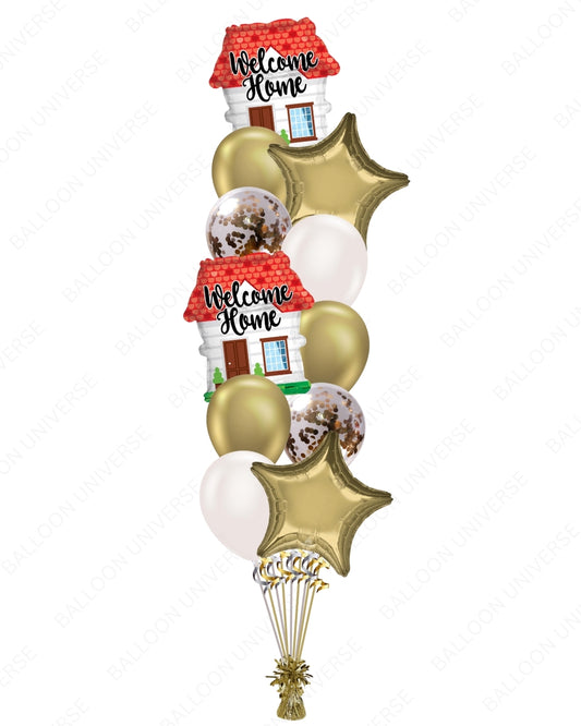 Welcome Home Balloon Bouquet | Elegant Gold & White Party Decoration