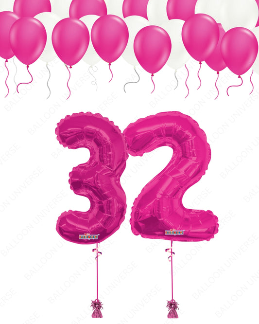 Custom Pink Numbers + 25 Helium Filled Latex Balloons (Pink & Pearl White)