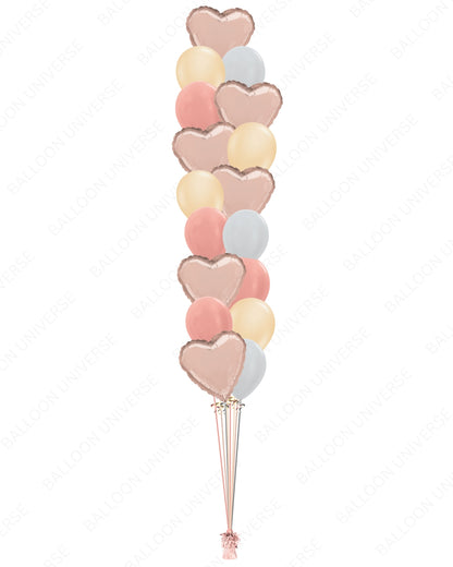Rose Gold Heart Balloon Bouquet - Gold, Rose Gold, and Silver Latex Balloons