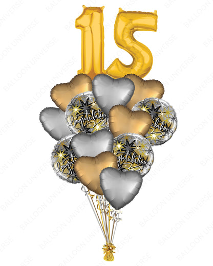 Elegant Number Balloons with Congratulation & Star Foils