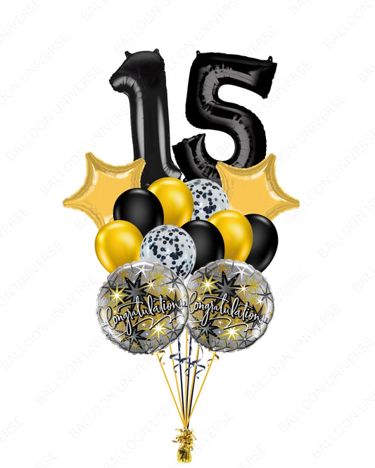 Black & Bright Congratulations Balloons (Custom Numbers)