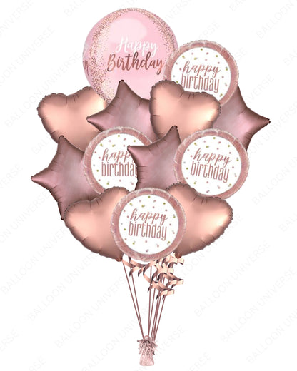 Luxury Rose Birthday Balloon Bouquet with Orbz & mylar Accents