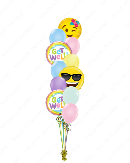Get Well & Emoji Balloons Arrangement with Pastel Latex