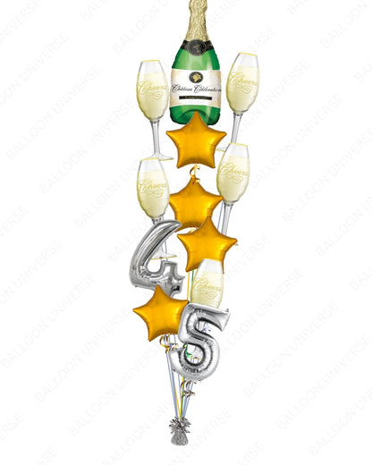Custom Silver Numbers & Champagne Celebration Balloon Bouquet