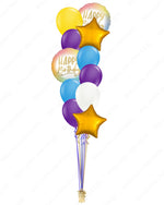 Vibrant Purple & Blue Balloon Bouquet with Gold & Ombre mylars (3 Variants)