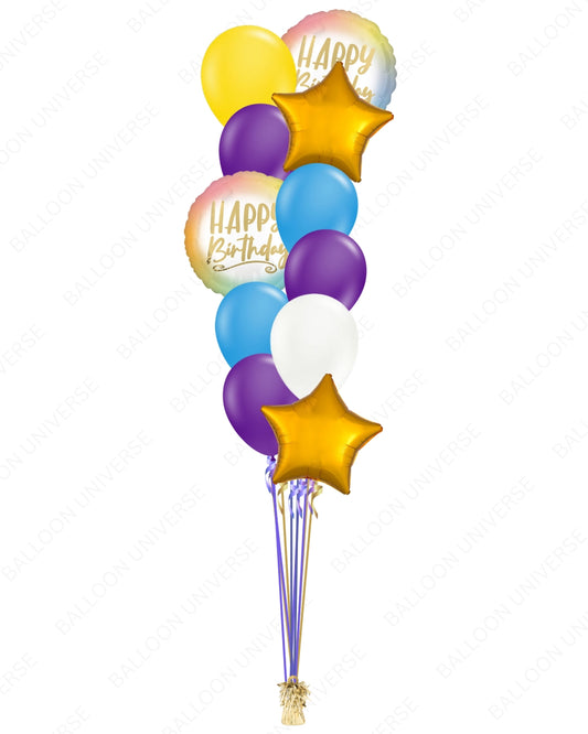 Vibrant Purple & Blue Balloon Bouquet with Gold & Ombre mylars (3 Variants)