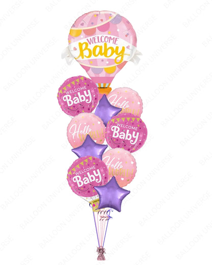 Hot Air Balloon Welcome Set | Hello World & Welcome Baby for Baby Girl