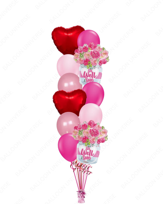 Get Well Soon Balloon Bouquet with Hearts & Pink Accents