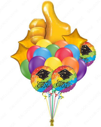 SuperShape Thumbs Up Foil Balloon with Rainbow Congrats Grad and Colorful Latex in Red /Blue /Purple /Orange /Green /Yellow