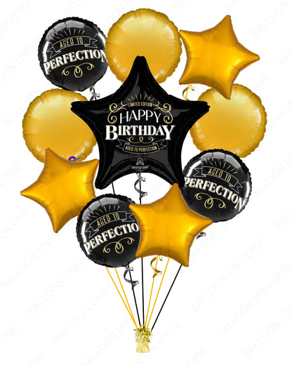 Black & Gold Birthday Decorations for Men  -  "Aged To Perfection"