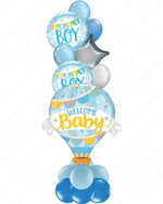 Welcome Baby Balloon Tower | SuperShape Hot Air Balloon with Base for Baby Boy