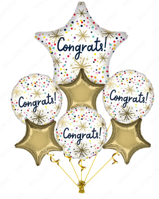 Supershape Sprinkle Congrats Star Balloon with Round & Gold Star Mylar