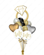 Gold Diamond Wedding Ring Balloon Set with Mr & Mrs Accents