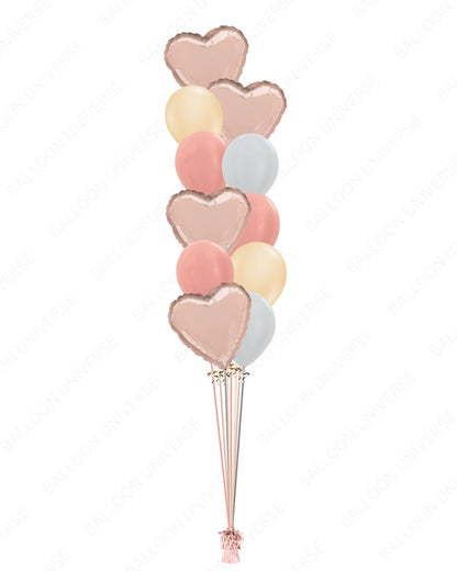 Rose Gold Heart Balloon Bouquet - Gold, Rose Gold, and Silver Latex Balloons