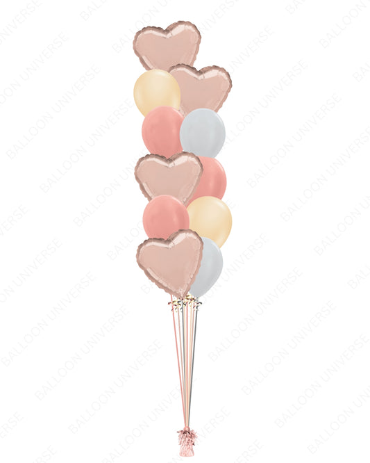 Rose Gold Heart Balloon Bouquet - Gold, Rose Gold, and Silver Latex Balloons