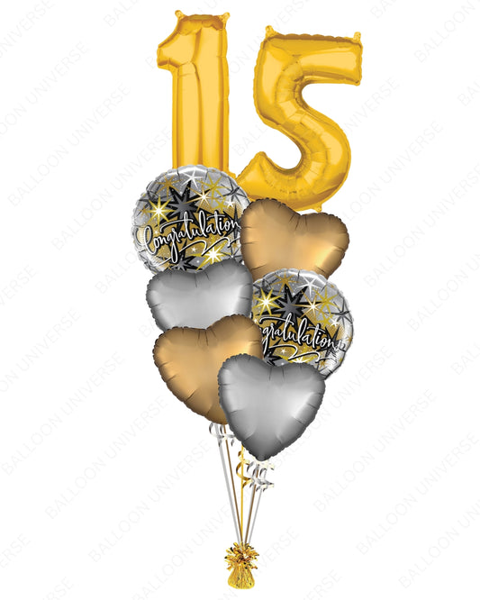 Elegant Number Balloons with Congratulation & Star Foils