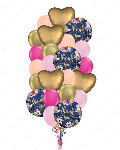 Elegant Thank You Balloon Bouquet with Gold Hearts and Pink Latex