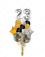Custom Silver Number/Stars/Confetti & Congratulations Balloon Bouquet