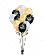 A Dozen Happy New Year Balloons in Black, Silver & Gold