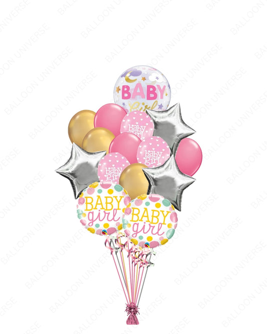 Baby Girl Celebration Balloon Bundle | Pink, Gold & Wildberry Balloons