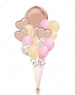 Rose Gold Balloon Bouquet - Hearts, Latex, Confetti & Orbz Included