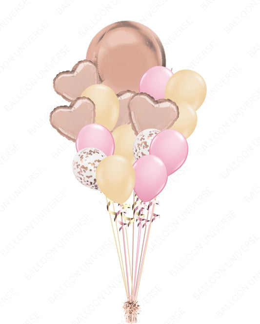 Rose Gold Balloon Bouquet - Hearts, Latex, Confetti & Orbz Included