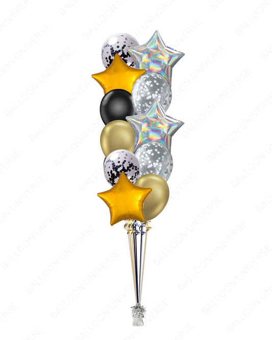Glamorous Balloon Bouquet – Chrome, Stars & Confetti