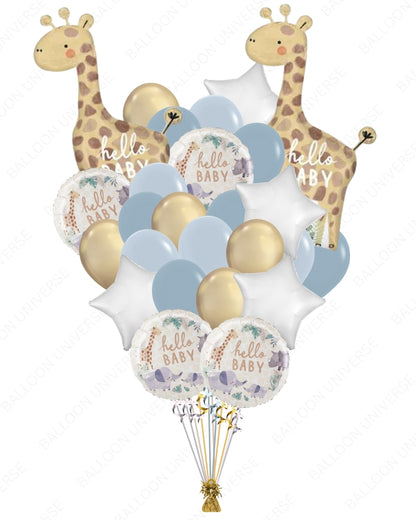 Baby Boy Safari Balloon Set with Giraffe - Baby Shower Decoration