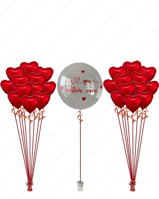 Red Heart Bouquets with Large Custom Printed Balloon